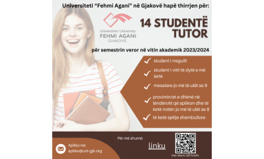 Konkurs për zgjedhjen e 14 studentëve tutorë për semestrin veror të vitit akademik 2023/2024 në UFAGJ